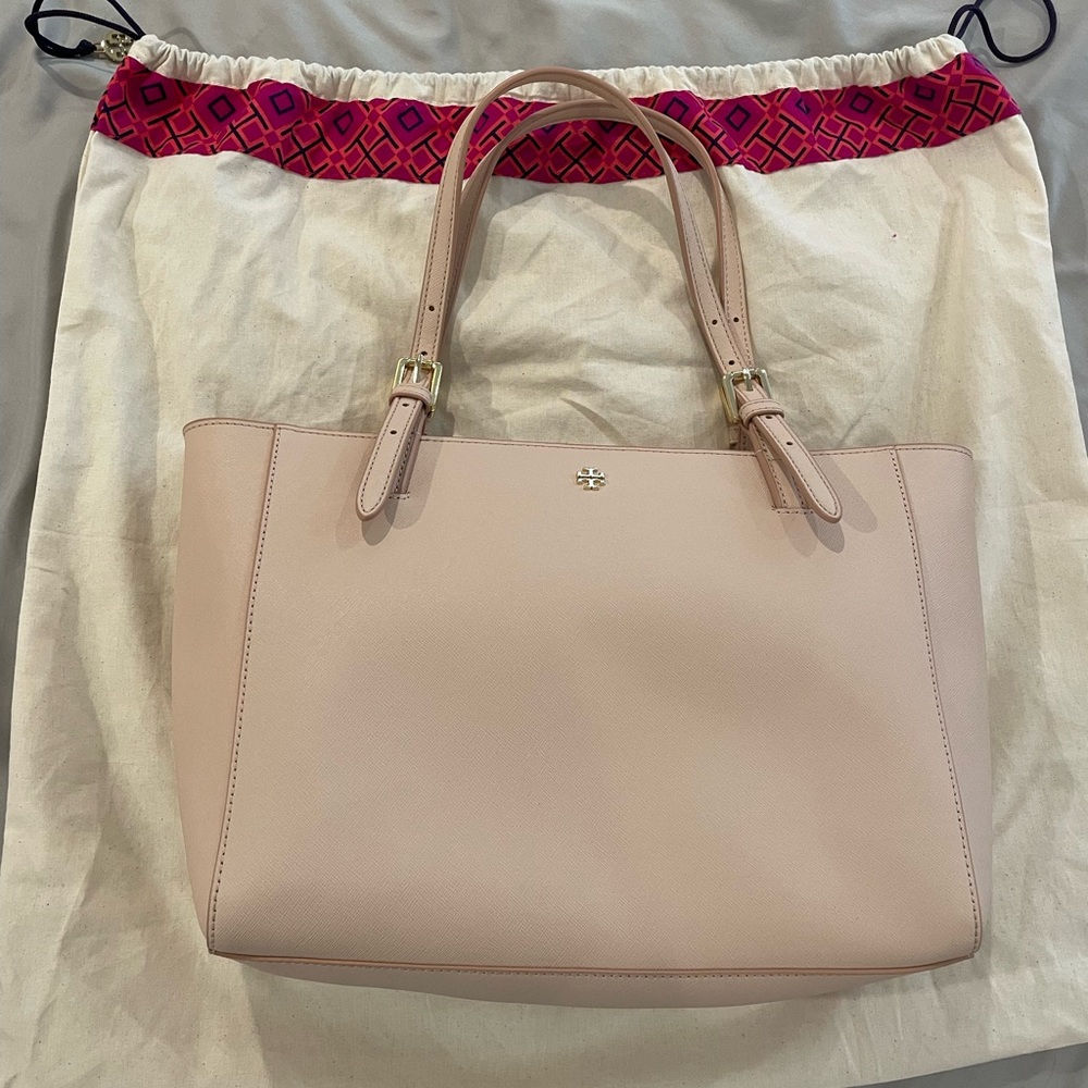 Tory Burch York Small Saffiano Leather Tote Bag, Light Oak